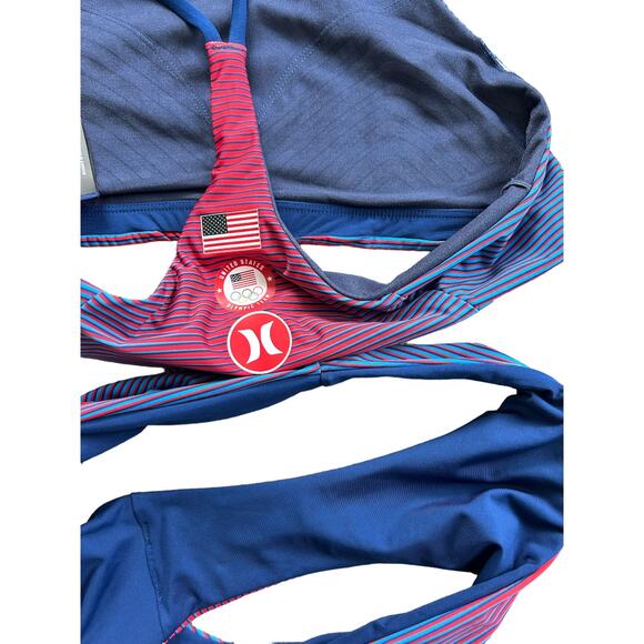 EUC Hurley High Neck Two Piece Swimsuit in Red/Blue Size Medium Top/Small Bottom - Picture 8 of 15